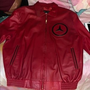 red, leather designer Mercedes jacket